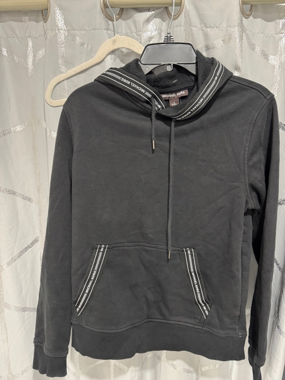 Michael Kors Black Hooded Pullover with Logo-Trim